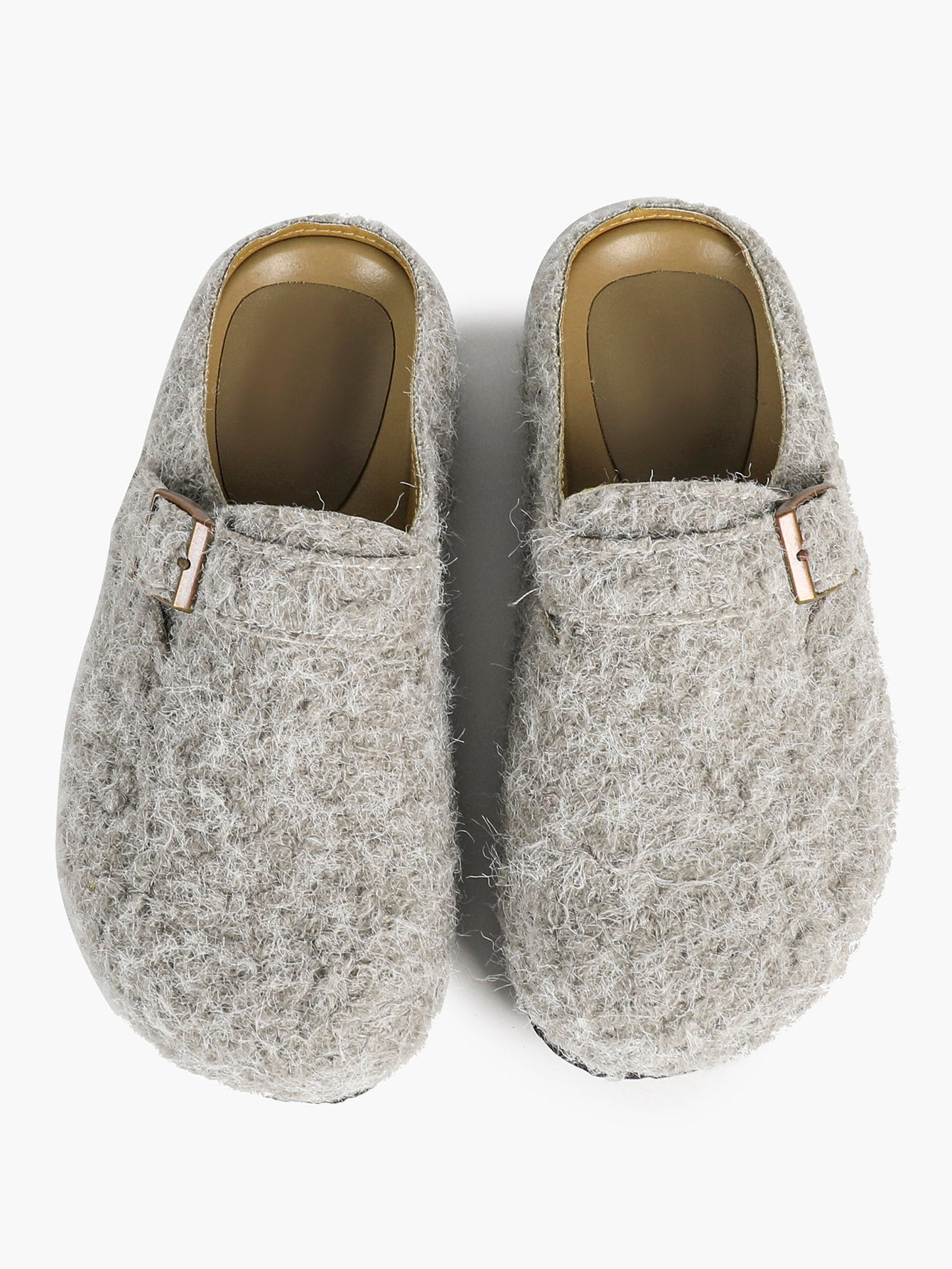 Women's Fuzzy Felt Clogs Adjustable Buckle Slip-On Mules Flat Shoes for Indoor, Outdoor Casual Wear