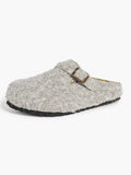 Women's Fuzzy Felt Clogs Adjustable Buckle Slip-On Mules Flat Shoes for Indoor, Outdoor Casual Wear