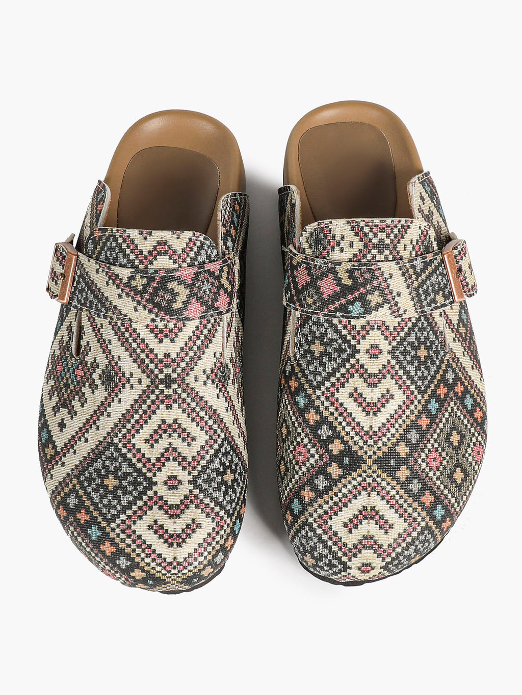 Bohemian Print Fabric Clogs Adjustable Buckle Casual Slip-On Birkenstock-Style Shoes