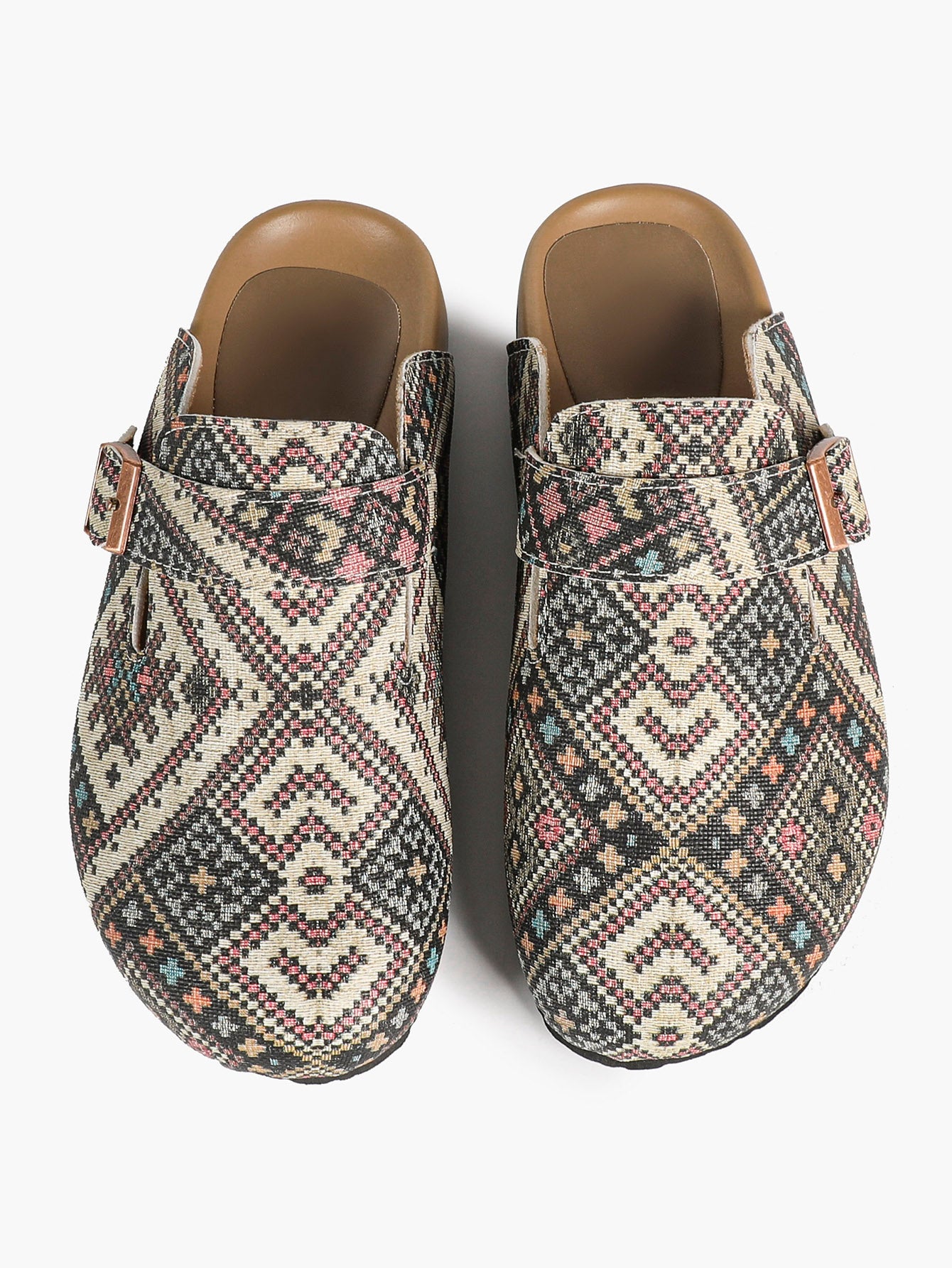 Bohemian Print Fabric Clogs Adjustable Buckle Casual Slip-On Birkenstock-Style Shoes