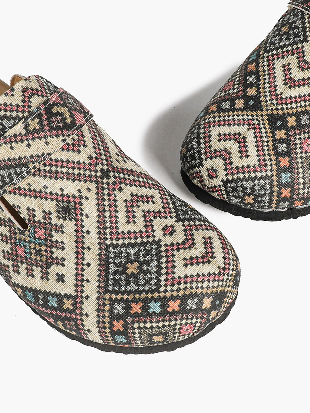 Bohemian Print Fabric Clogs Adjustable Buckle Casual Slip-On Birkenstock-Style Shoes