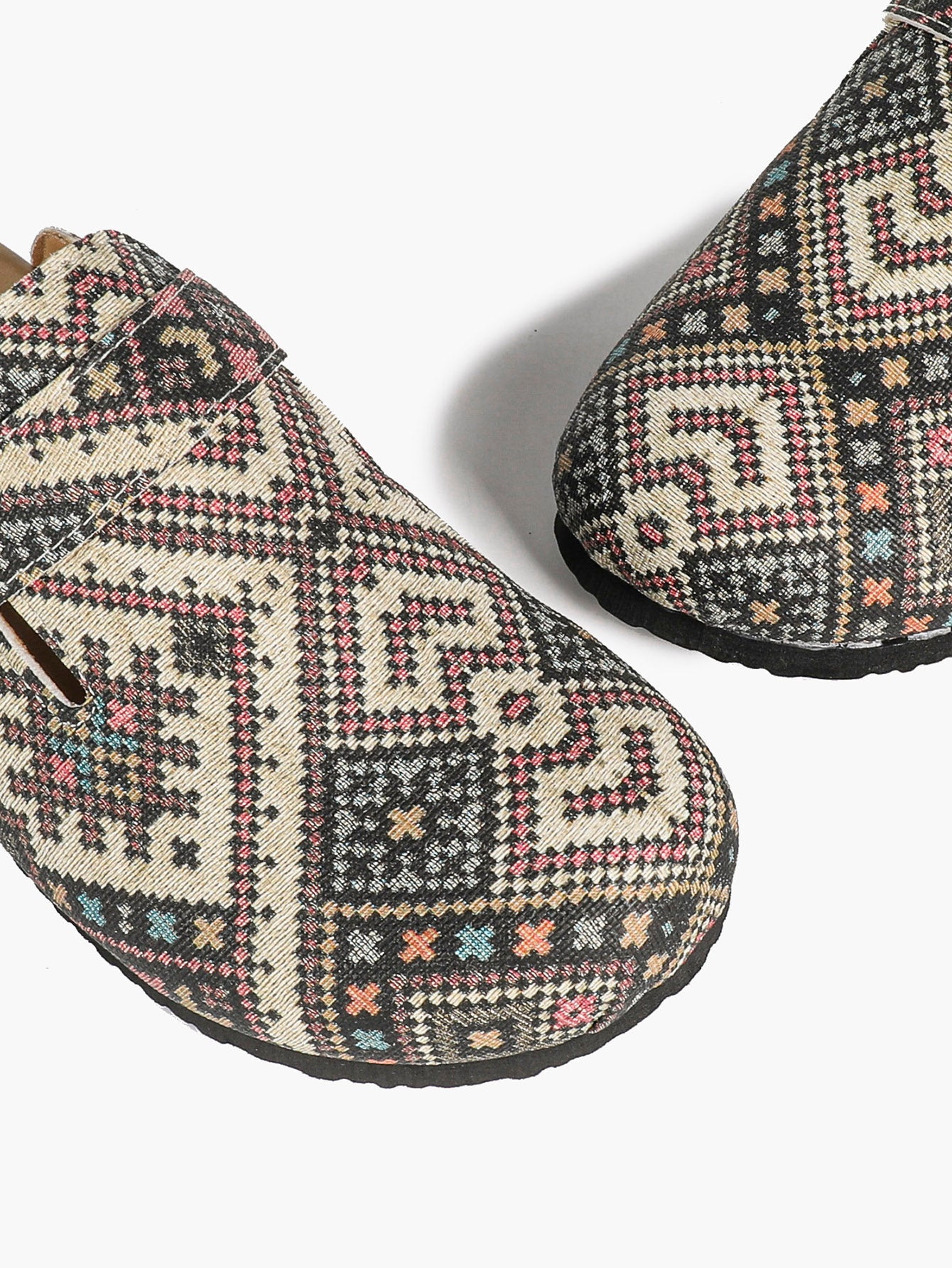 Bohemian Print Fabric Clogs Adjustable Buckle Casual Slip-On Birkenstock-Style Shoes