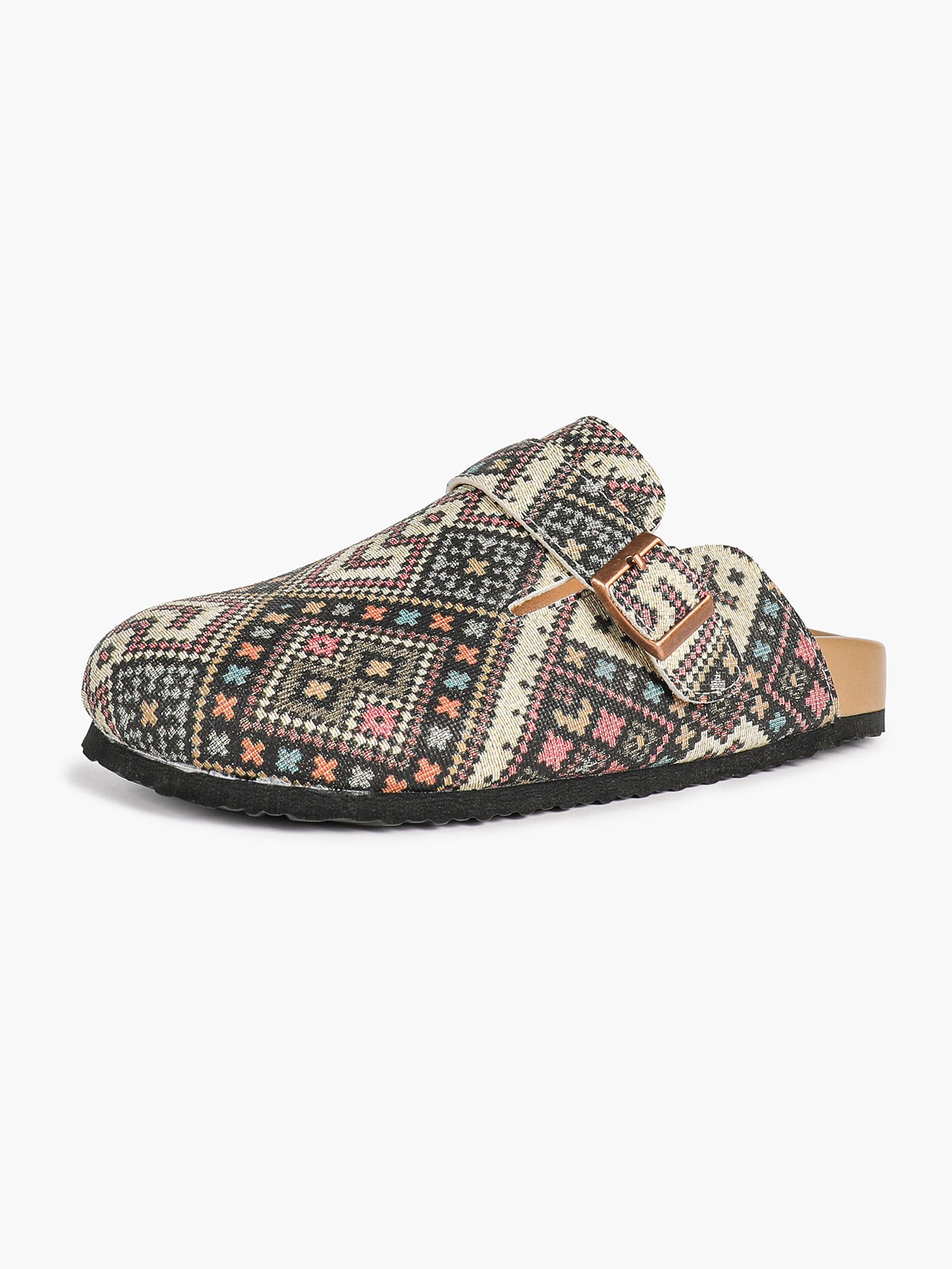 Bohemian Print Fabric Clogs Adjustable Buckle Casual Slip-On Birkenstock-Style Shoes