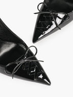White Patent Leather Bow Slingback Heels Pointed Toe Stilettos Bridal Office