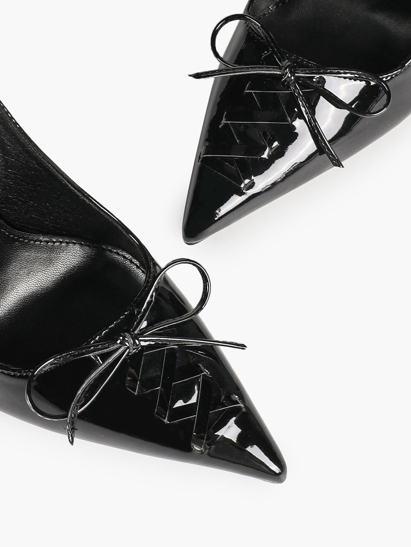 White Patent Leather Bow Slingback Heels Pointed Toe Stilettos Bridal Office
