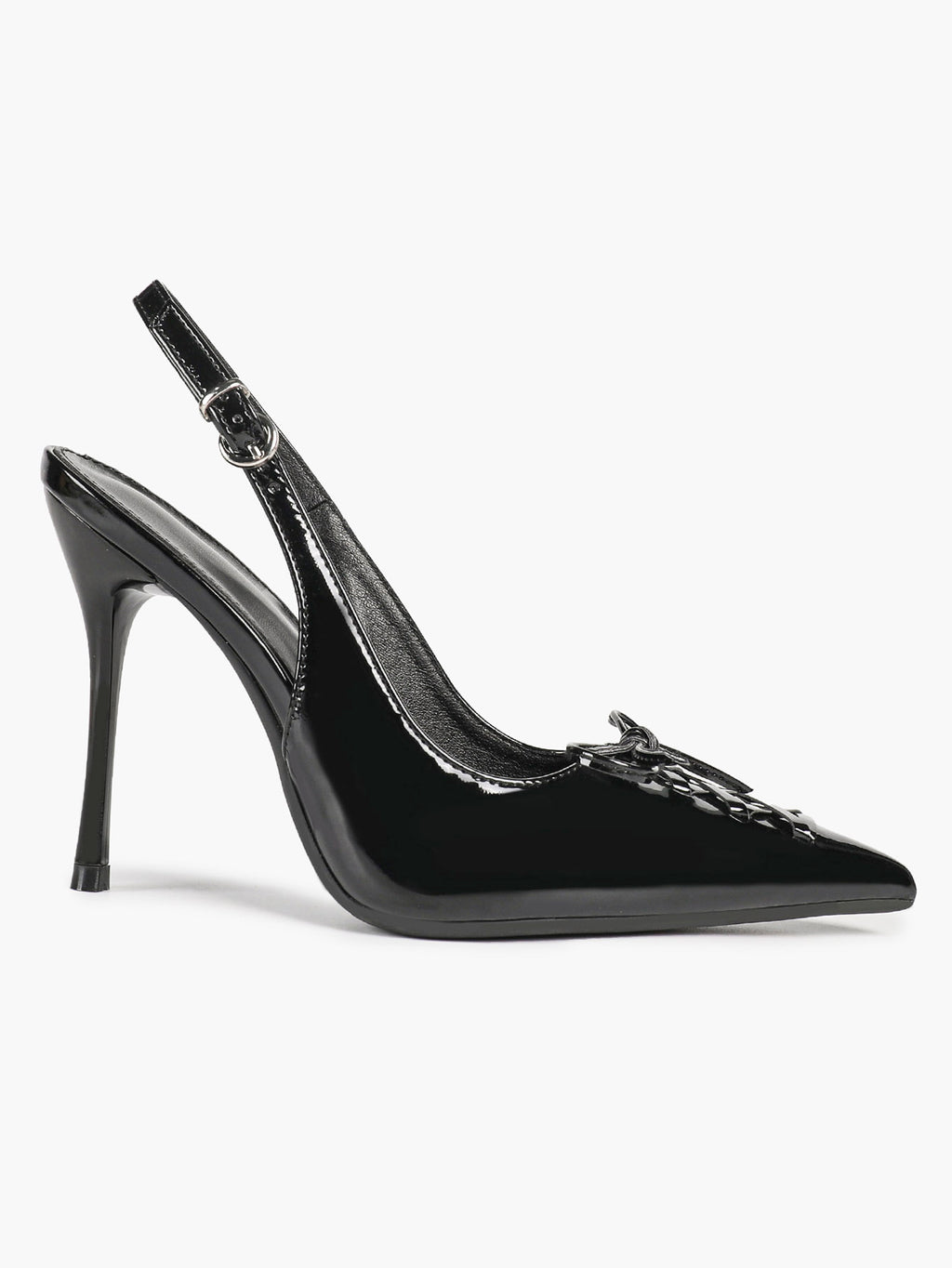 White Patent Leather Bow Slingback Heels Pointed Toe Stilettos Bridal Office