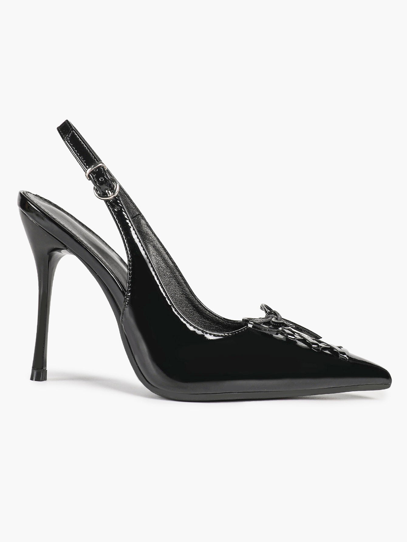 White Patent Leather Bow Slingback Heels Pointed Toe Stilettos Bridal Office