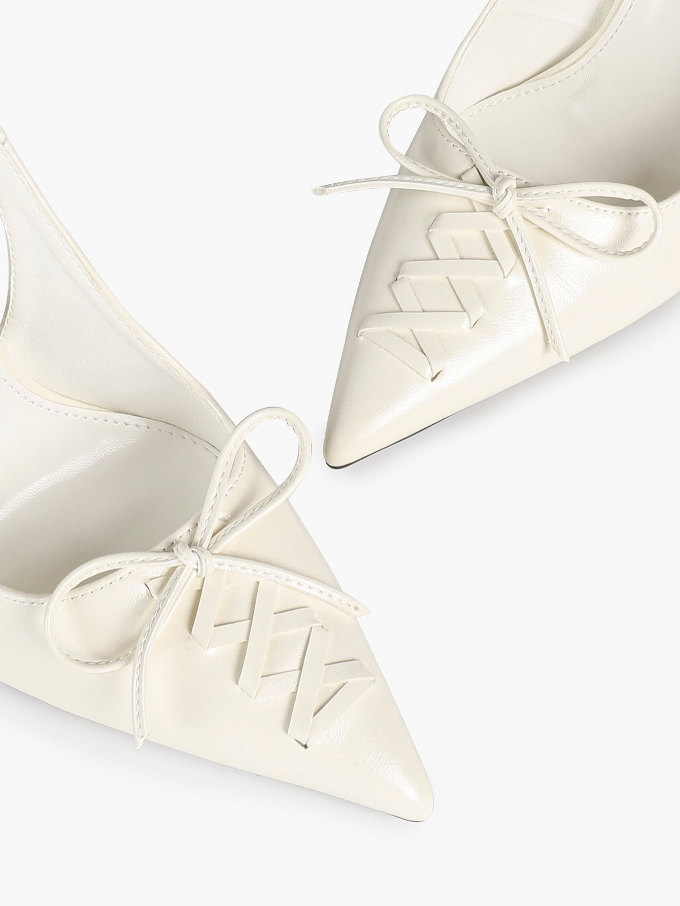 White Patent Leather Bow Slingback Heels Pointed Toe Stilettos Bridal Office