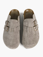 Black Suede Double Buckle Clogs Adjustable Casual Slip-On Birkenstock-Style Shoes