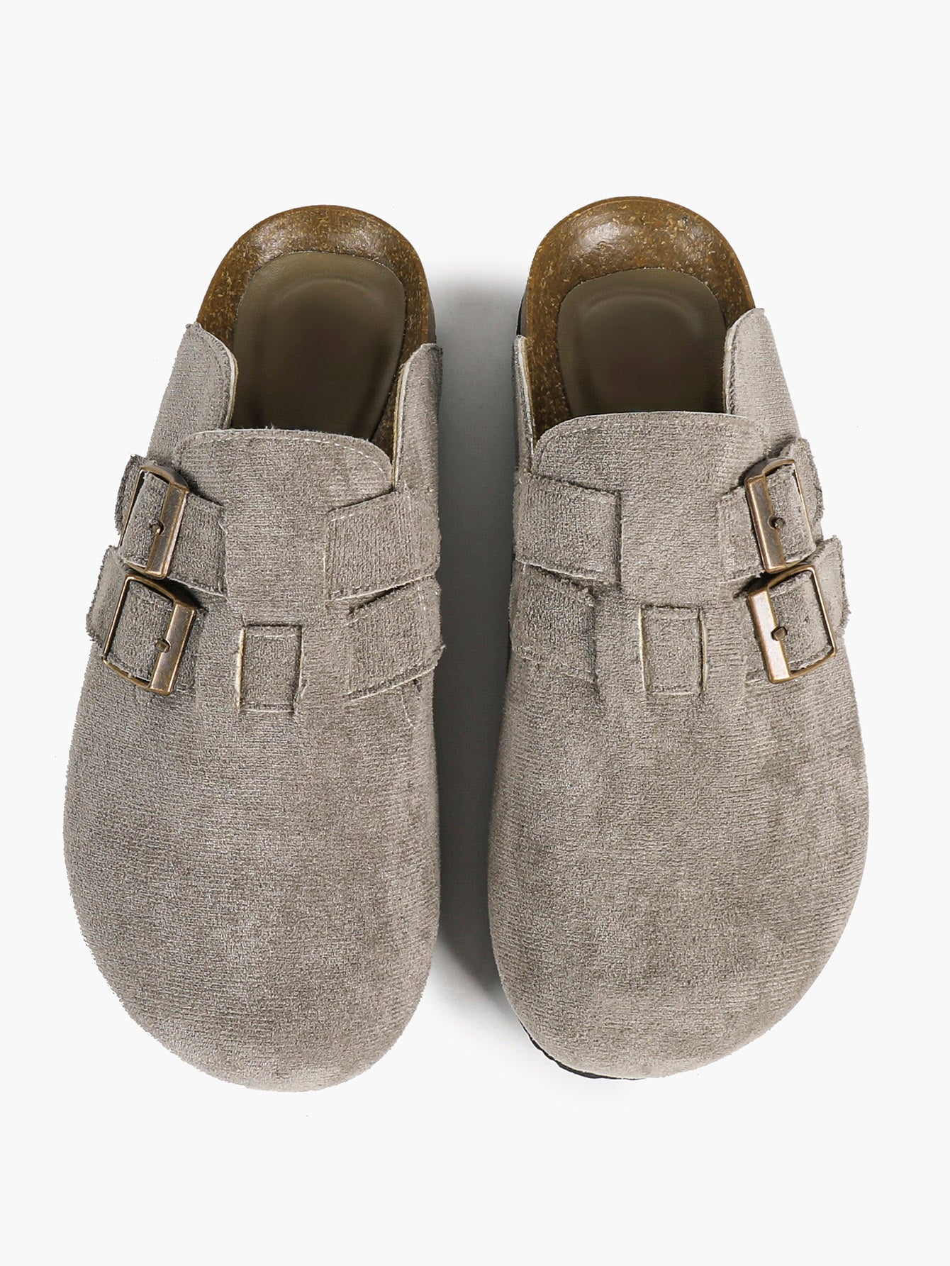 Black Suede Double Buckle Clogs Adjustable Casual Slip-On Birkenstock-Style Shoes