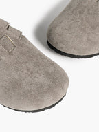 Black Suede Double Buckle Clogs Adjustable Casual Slip-On Birkenstock-Style Shoes