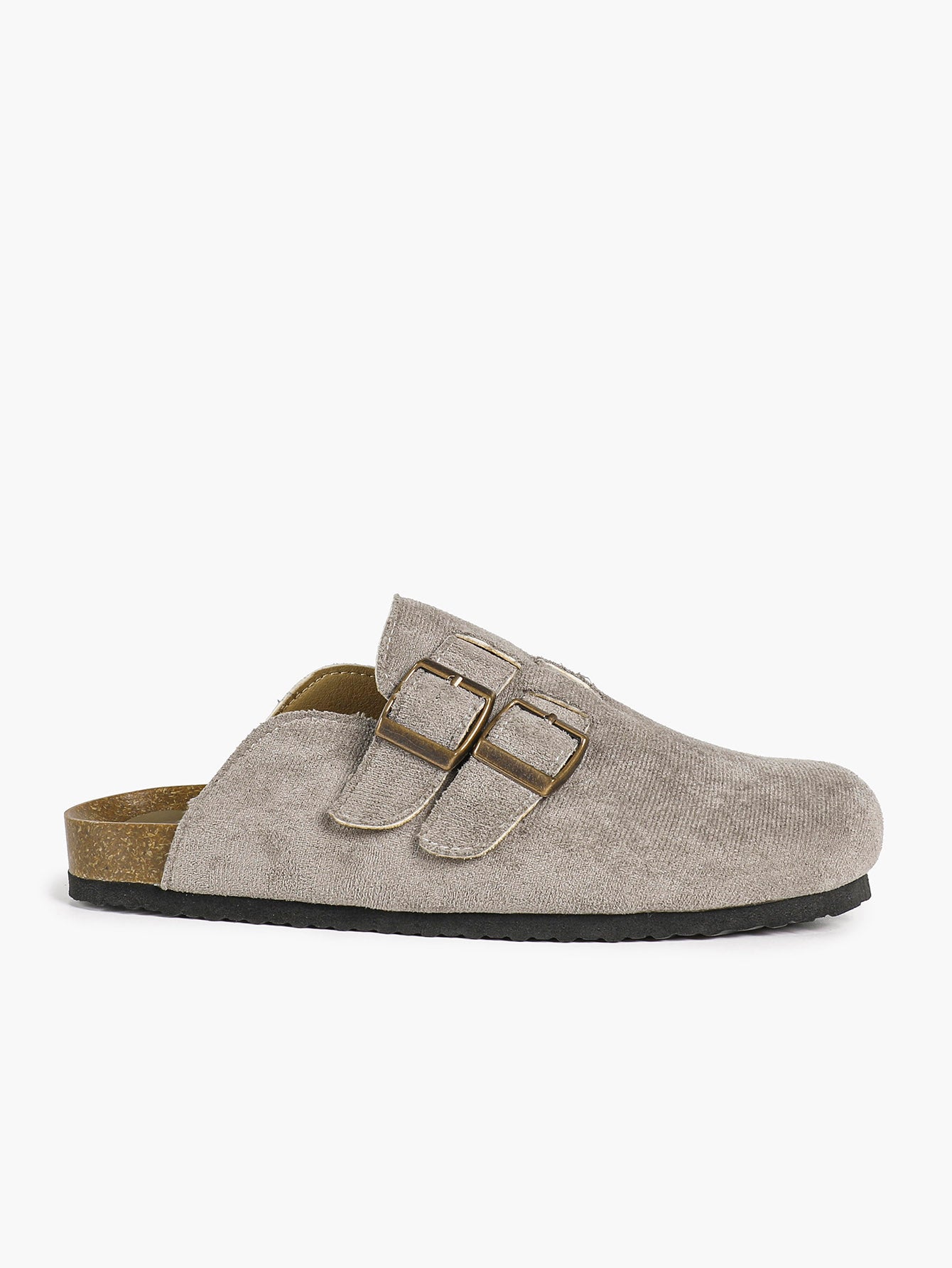 Black Suede Double Buckle Clogs Adjustable Casual Slip-On Birkenstock-Style Shoes