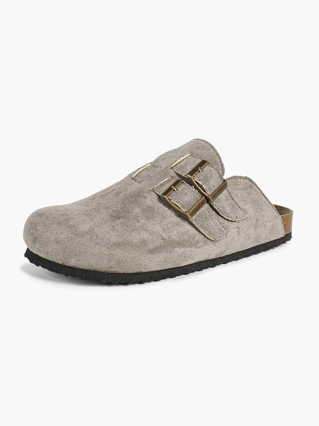 Black Suede Double Buckle Clogs Adjustable Casual Slip-On Birkenstock-Style Shoes
