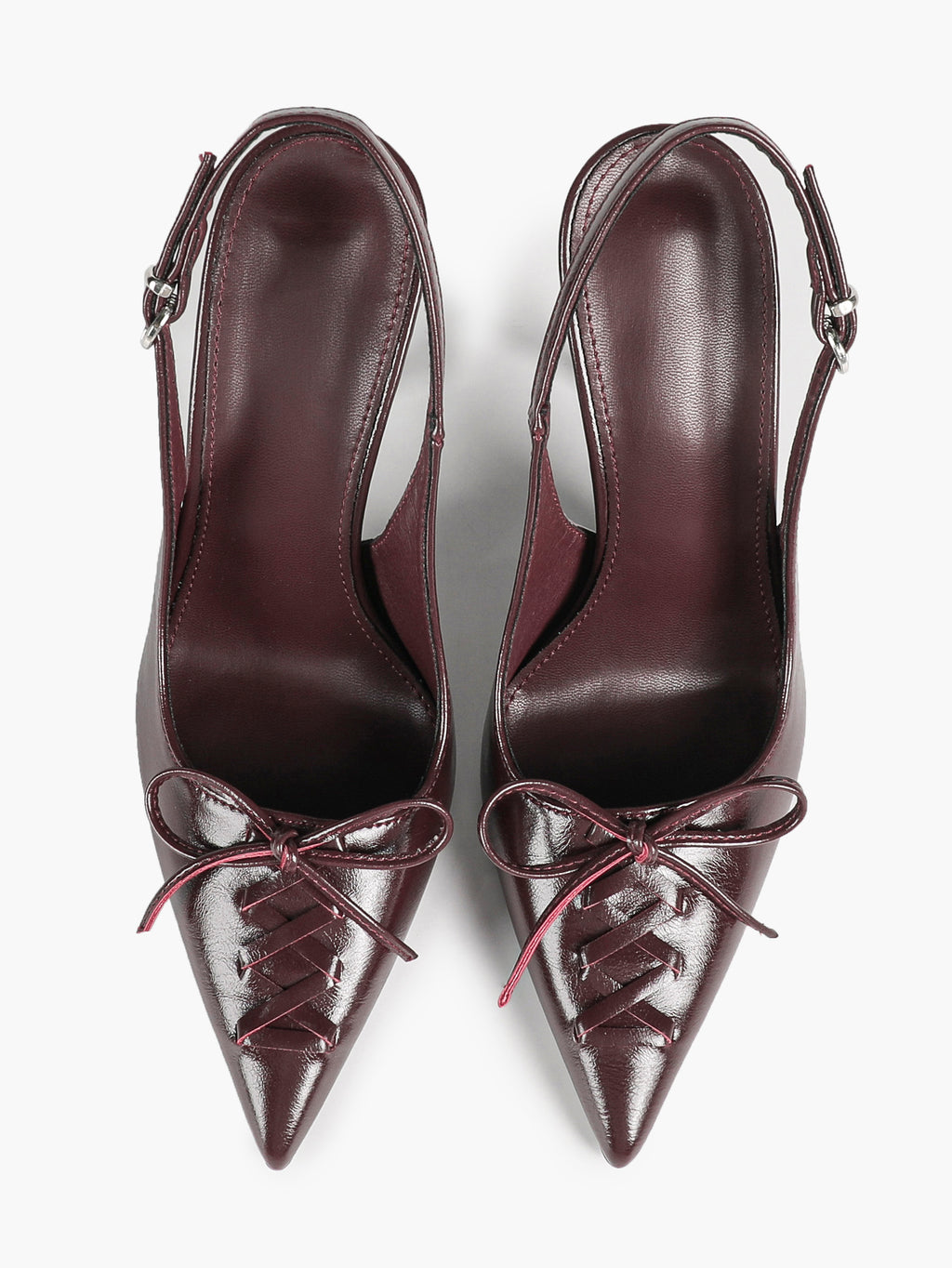 White Patent Leather Bow Slingback Heels Pointed Toe Stilettos Bridal Office