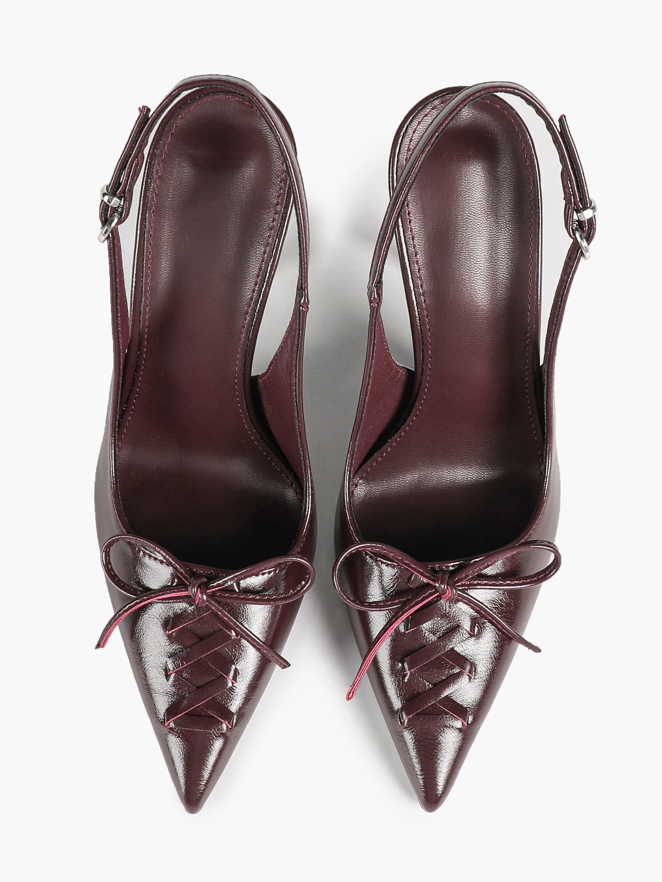 White Patent Leather Bow Slingback Heels Pointed Toe Stilettos Bridal Office