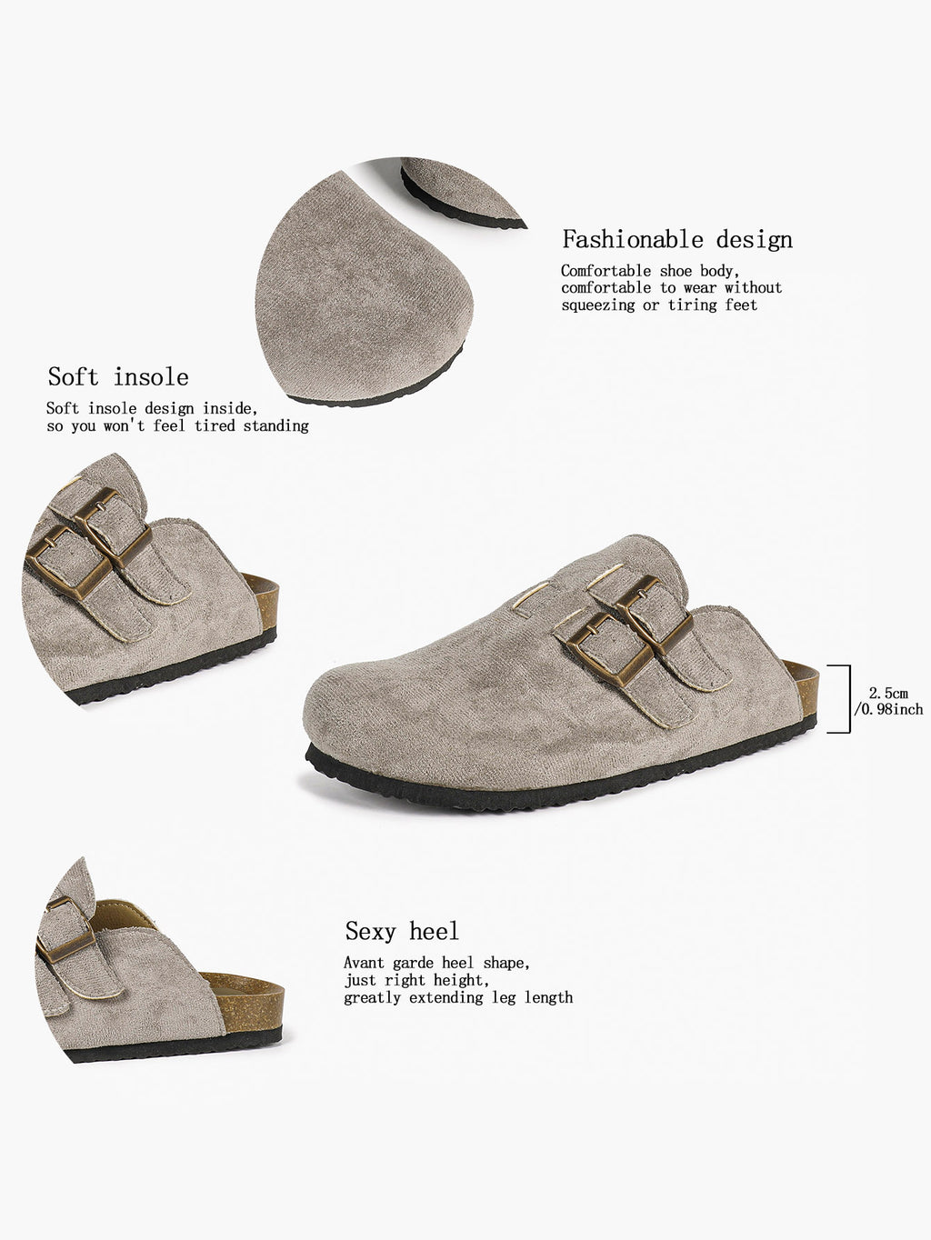 Black Suede Double Buckle Clogs Adjustable Casual Slip-On Birkenstock-Style Shoes