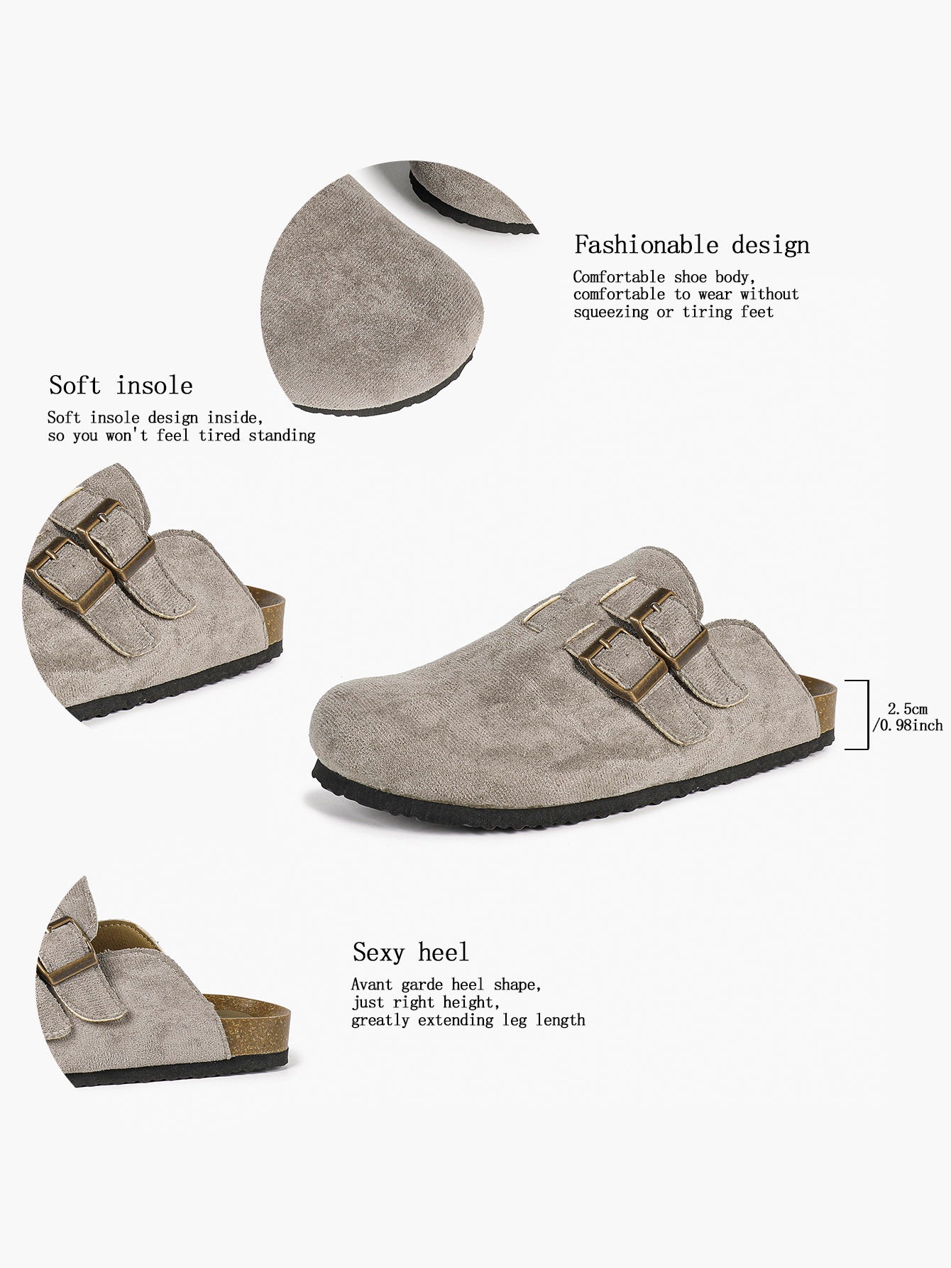 Black Suede Double Buckle Clogs Adjustable Casual Slip-On Birkenstock-Style Shoes
