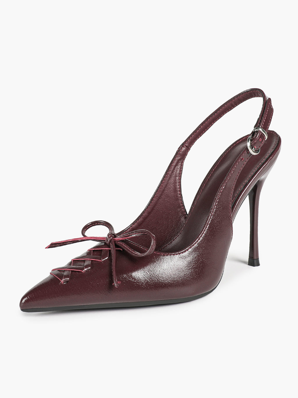 White Patent Leather Bow Slingback Heels Pointed Toe Stilettos Bridal Office