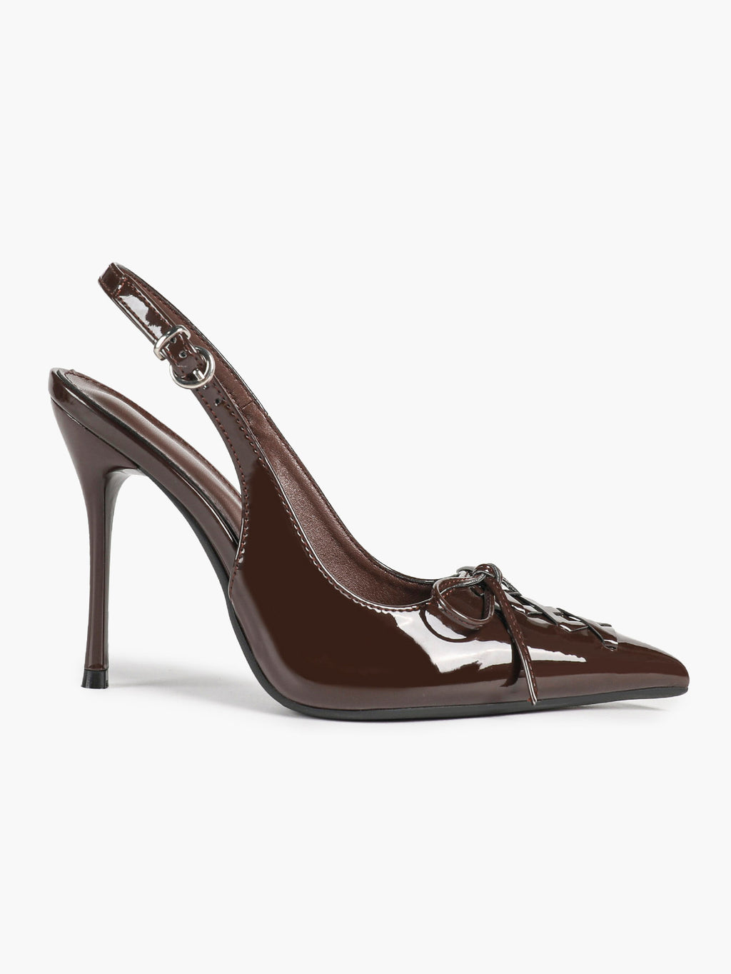 White Patent Leather Bow Slingback Heels Pointed Toe Stilettos Bridal Office