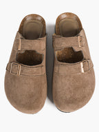 Double Buckle Clogs Slip-On Mules Flat Shoes for Casual Daily Office Travel