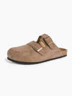 Double Buckle Clogs Slip-On Mules Flat Shoes for Casual Daily Office Travel