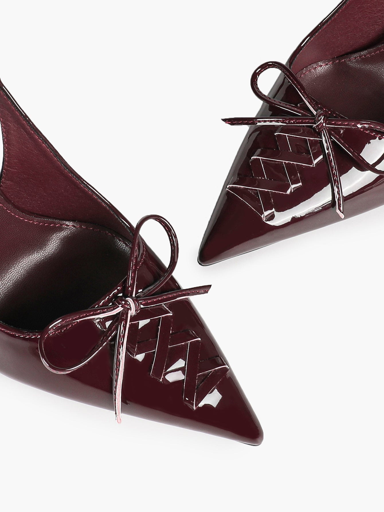 White Patent Leather Bow Slingback Heels Pointed Toe Stilettos Bridal Office