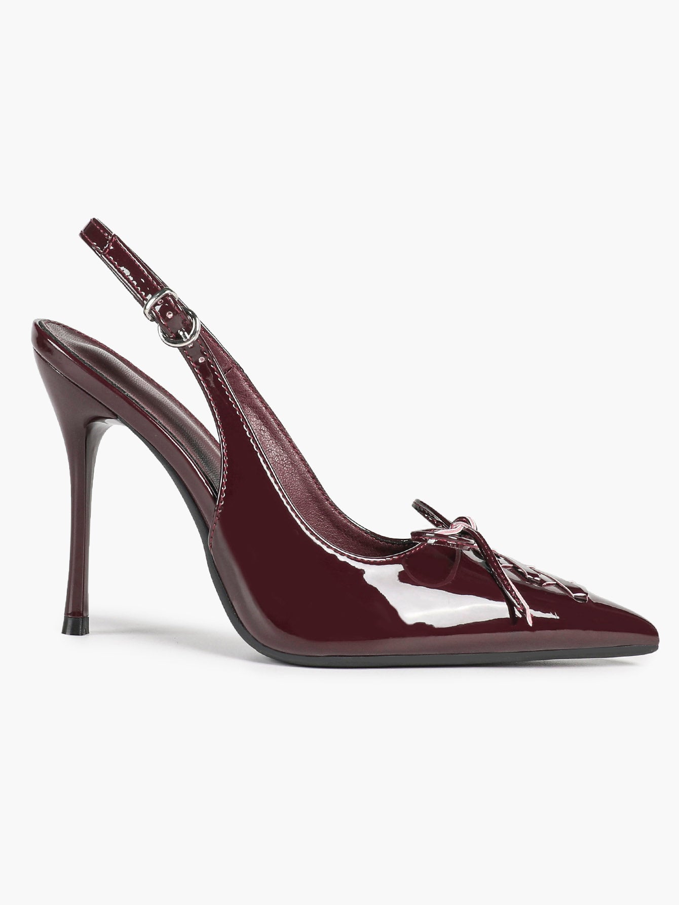 White Patent Leather Bow Slingback Heels Pointed Toe Stilettos Bridal Office