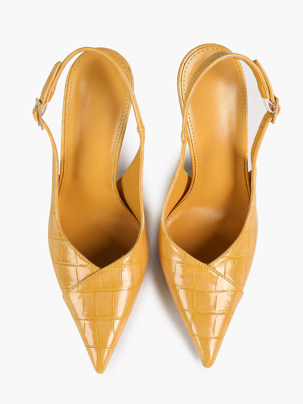 Women's Black Slingback Heels Pointed Toe Gold Buckle Stilettos Office Meeting Formal Evening Pumps