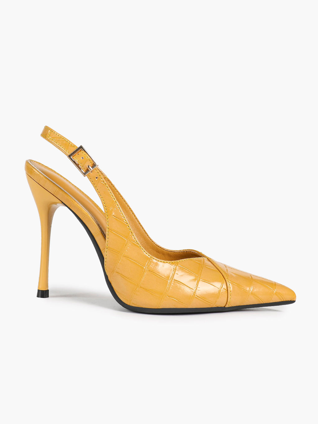 Women's Black Slingback Heels Pointed Toe Gold Buckle Stilettos Office Meeting Formal Evening Pumps