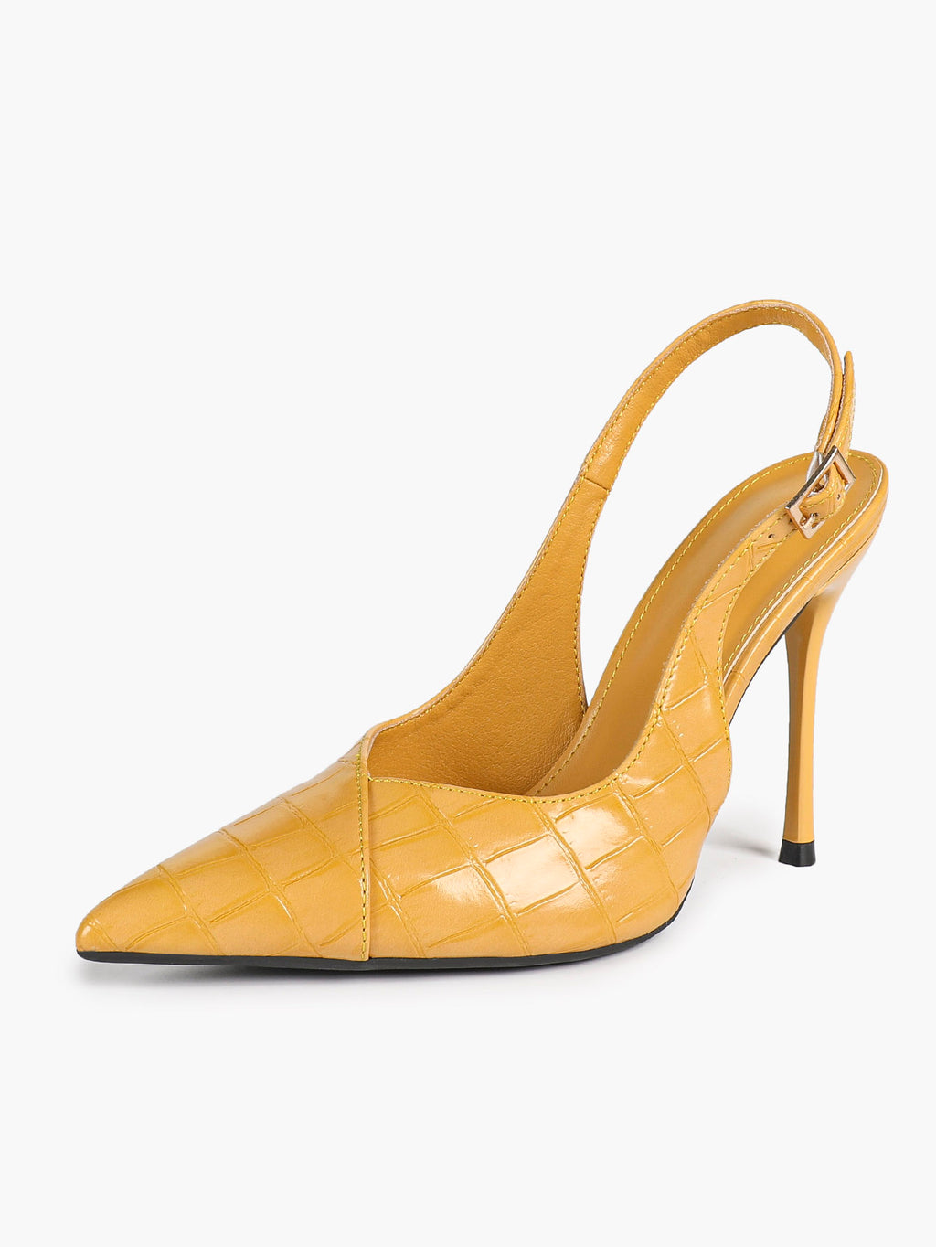 Women's Black Slingback Heels Pointed Toe Gold Buckle Stilettos Office Meeting Formal Evening Pumps