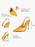 Women's Black Slingback Heels Pointed Toe Gold Buckle Stilettos Office Meeting Formal Evening Pumps