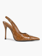Women's Black Slingback Heels Pointed Toe Gold Buckle Stilettos Office Meeting Formal Evening Pumps