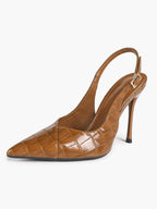 Women's Black Slingback Heels Pointed Toe Gold Buckle Stilettos Office Meeting Formal Evening Pumps