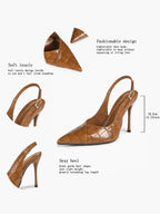 Women's Black Slingback Heels Pointed Toe Gold Buckle Stilettos Office Meeting Formal Evening Pumps