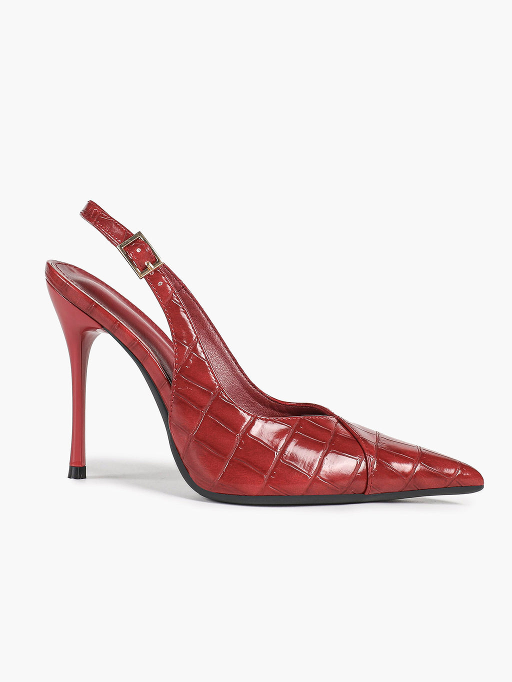 Women's Black Slingback Heels Pointed Toe Gold Buckle Stilettos Office Meeting Formal Evening Pumps