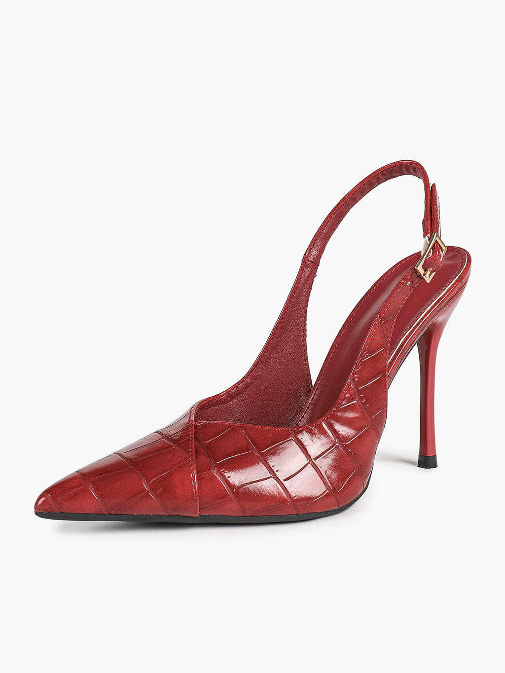 Women's Black Slingback Heels Pointed Toe Gold Buckle Stilettos Office Meeting Formal Evening Pumps