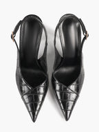 Women's Black Slingback Heels Pointed Toe Gold Buckle Stilettos Office Meeting Formal Evening Pumps