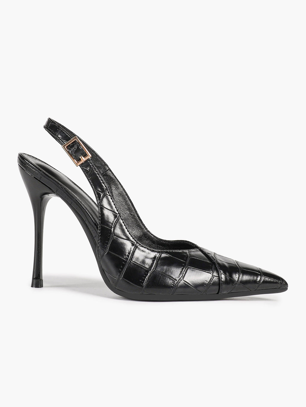 Women's Black Slingback Heels Pointed Toe Gold Buckle Stilettos Office Meeting Formal Evening Pumps