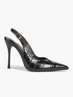 Women's Black Slingback Heels Pointed Toe Gold Buckle Stilettos Office Meeting Formal Evening Pumps