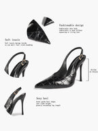 Women's Black Slingback Heels Pointed Toe Gold Buckle Stilettos Office Meeting Formal Evening Pumps