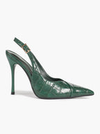 Women's Black Slingback Heels Pointed Toe Gold Buckle Stilettos Office Meeting Formal Evening Pumps