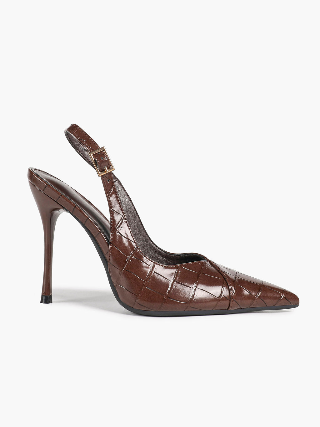 Women's Black Slingback Heels Pointed Toe Gold Buckle Stilettos Office Meeting Formal Evening Pumps