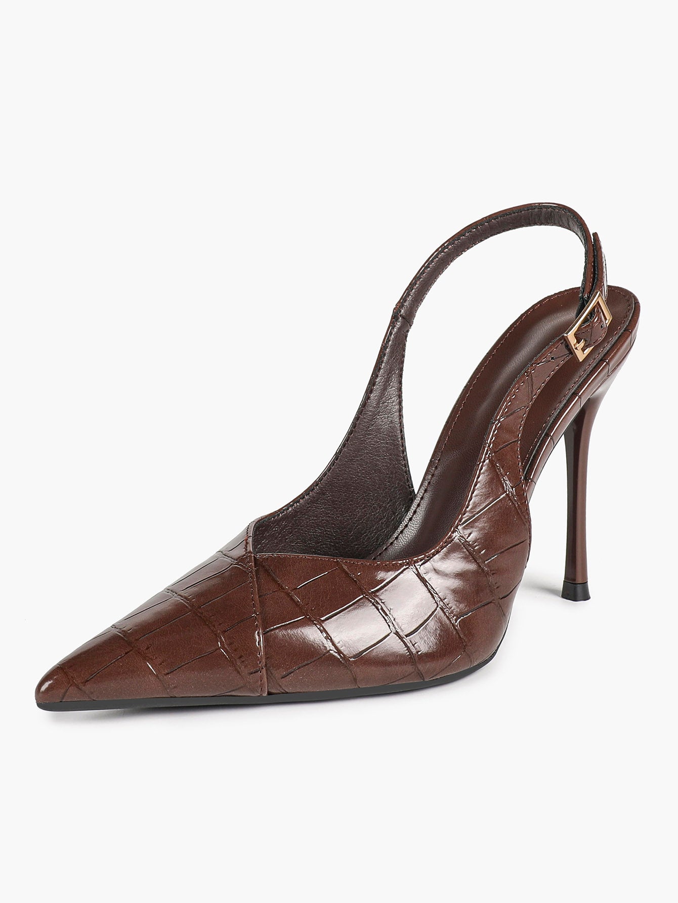 Women's Black Slingback Heels Pointed Toe Gold Buckle Stilettos Office Meeting Formal Evening Pumps