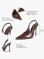 Women's Black Slingback Heels Pointed Toe Gold Buckle Stilettos Office Meeting Formal Evening Pumps