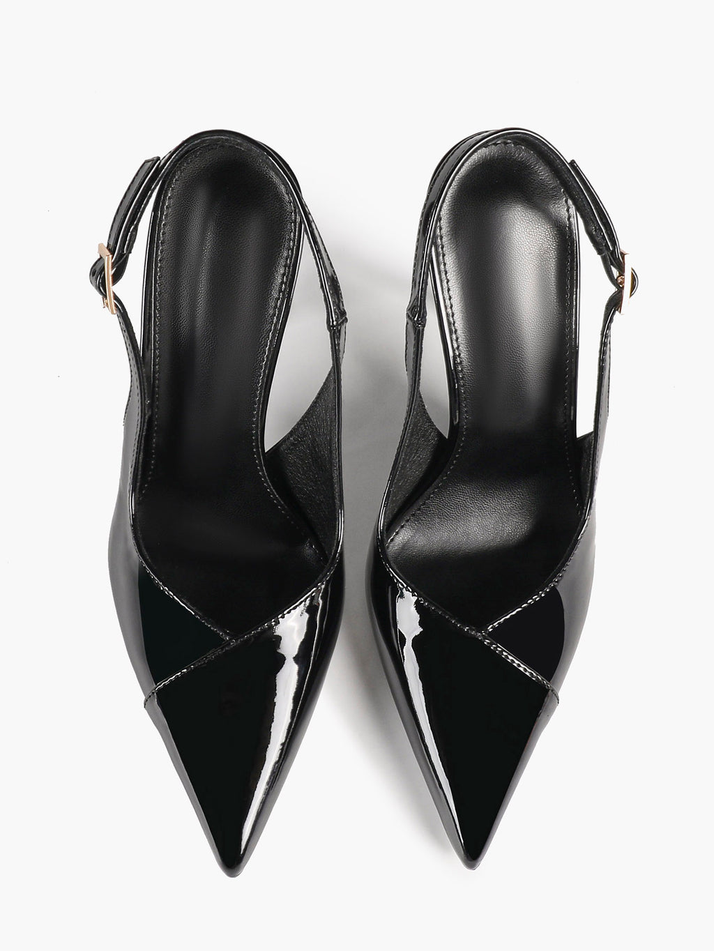 Women's Black Slingback Heels Pointed Toe Gold Buckle Stilettos Office Meeting Formal Evening Pumps