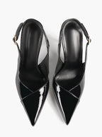 Women's Black Slingback Heels Pointed Toe Gold Buckle Stilettos Office Meeting Formal Evening Pumps