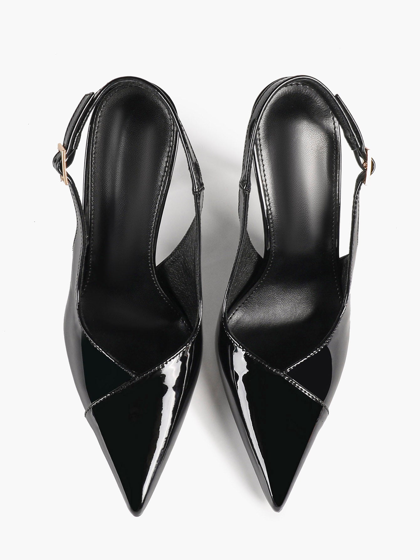 Women's Black Slingback Heels Pointed Toe Gold Buckle Stilettos Office Meeting Formal Evening Pumps