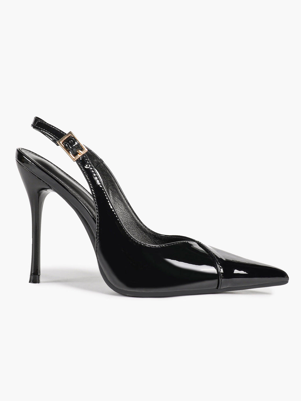 Women's Black Slingback Heels Pointed Toe Gold Buckle Stilettos Office Meeting Formal Evening Pumps