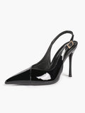 Women's Black Slingback Heels Pointed Toe Gold Buckle Stilettos Office Meeting Formal Evening Pumps