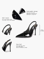 Women's Black Slingback Heels Pointed Toe Gold Buckle Stilettos Office Meeting Formal Evening Pumps